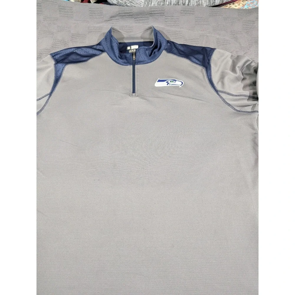 NFL Team Apparel Seattle Seahawks TX3 Cool Quarter Zip Pullover Gray Mens 2XL